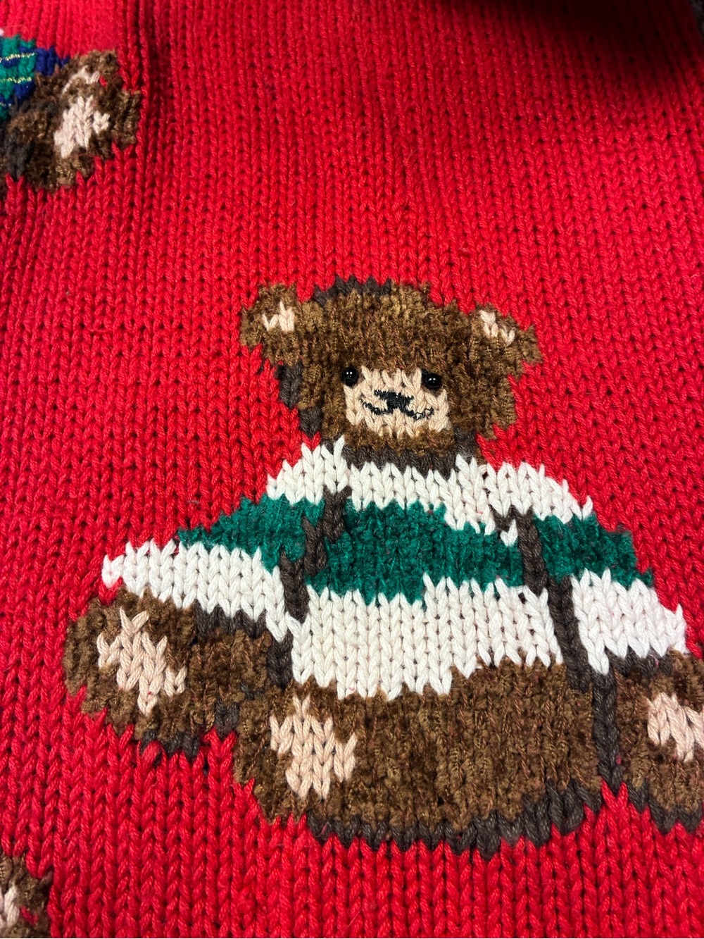 VTG Hand Knit Croft & Barrow Raime Cotton Chunky Teddy Bear Theme Sweater - Picture 13 of 14